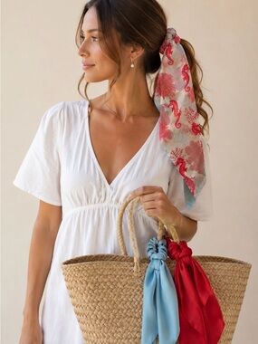 Piper K Satin Scarf Scrunchie Set Seahorse Coastal NWT